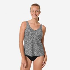 Góra stroju do gimnastyki w wodzie damska Nabaiji tankini Lily Leo. Czarne stroje kąpielowe damskie NABAIJI, l, bez wzorów, z elastanu. Za 89.99 zł.