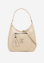 Jasnobeżowa Torebka Typu Shopper Ozdobiona Frędzlami Felluria. Brązowe shopperki damskie Born2be, bez wzorów, z jeansu, bez dodatków. Za 89.99 zł.