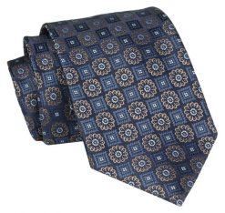Męski Krawat - Granatowy w Geometryczny Wzór - Angelo di Monti. Niebieskie krawaty i muchy Angelo di Monti, bez wzorów, z tkaniny, eleganckie. Za 45.00 zł.