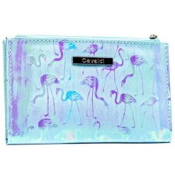 Duży portfel damski wykonany ze skóry ekologicznej w błękitnym kolorze ze wzorem we flamingi 4U Cavaldi CHWJ-10. Niebieskie portfele damskie 4U Cavaldi, ze skóry ekologicznej. Za 29.99 zł.