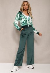 Ciemnozielony Komplet Dresowy Welurowy Bluza z Kapturem i Florystycznym Printem oraz Szerokie Luźne Spodnie Raiantise. Zielone bluzy damskie Renee, m, bez wzorów, z dresówki, bez ramiączek, z kapturem. Za 69.99 zł.