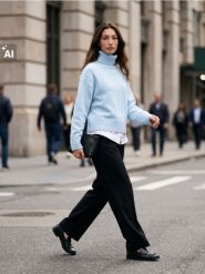 Sweter z golfem - błękitny. Niebieskie swetry nierozpinane damskie Sinsay, l, bez wzorów, bez kołnierzyka, bez ramiączek. Za 49.99 zł.