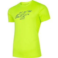 Koszulka do biegania męska TSMF204 - soczysta zieleń neon. Zielone t-shirty męskie 4F, m, bez wzorów, z dzianiny, bez kołnierzyka, bez ramiączek. W wyprzedaży za 39.99 zł.