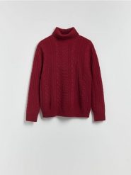 Sweter z wełną - czerwony. Czerwone swetry męskie Reserved, l, bez wzorów, z dzianiny, bez kołnierzyka, bez ramiączek. Za 239.99 zł.