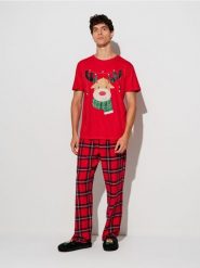 Świąteczna piżama dwuczęściowa z bawełny - wielobarwny. Piżamy męskie Sinsay, l, bez wzorów, z bawełny, bez kołnierzyka, bez ramiączek. Za 59.99 zł.