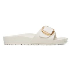 BIRKENSTOCK Madrid Big Buckle EVA Eggshell Klapki damskie. Białe klapki damskie Birkenstock, na lato, bez wzorów, z materiału, eleganckie, bez obcasa, bez zapięcia. Za 199.99 zł.
