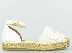 Wolski Espadryle sandały na plecionej platformie białe-39. Białe sandały damskie Wolski, bez wzorów, bez obcasa, bez zapięcia. Za 63.96 zł.