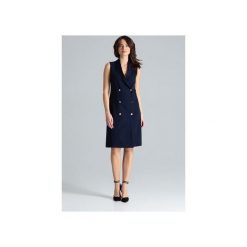 Sukienka L044 Granat. Niebieskie sukienki damskie Lenitif, l, bez wzorów, eleganckie, bez kołnierzyka, bez ramiączek, midi, kopertowe. Za 239.00 zł.