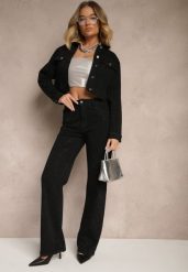 Czarne Szerokie Jeansy z Bawełną High Waist z Cyrkoniami Aslevia. Czarne jeansy damskie Renee, z aplikacjami, z bawełny, eleganckie, z podwyższonym stanem. Za 129.99 zł.
