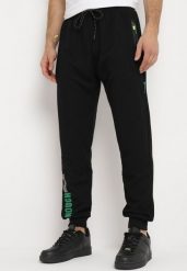 Czarne Spodnie Dresowe z Zasuwanymi Kieszeniami i Nadrukiem Alarnori. Czarne spodnie sportowe męskie Born2be, m, bez wzorów, z dresówki. Za 54.99 zł.