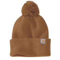 Czapka zimowa z pomponem Carhartt Knit Pom-Pom Cuffed Beanie. Brązowe czapki damskie Carhartt, na zimę, bez wzorów. Za 97.99 zł.