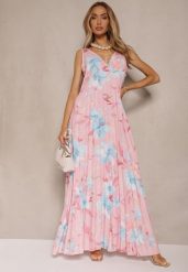 Różowa Plisowana Sukienka o Rozkloszowanym Fasonie na Szerokich Ramiączkach Nitanela. Czerwone sukienki damskie Renee, na imprezę, l, bez wzorów, z materiału, eleganckie, bez kołnierzyka, bez ramiączek, maxi, plisowane. Za 89.99 zł.