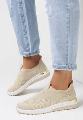Jasnobeżowe Buty Sportowe Thaderus. Brązowe obuwie sportowe damskie Born2be, bez wzorów, bez zapięcia. Za 29.99 zł.