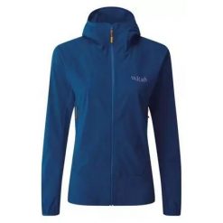 Kurtka softshell damska Rab Borealis. Niebieskie kurtki sportowe damskie RAB, bez wzorów, z softshellu, bez ramiączek, bez kaptura, trekkingowe. Za 479.99 zł.