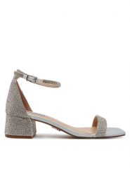 Steve Madden Sandały Gena-R SM11003580 Srebrny. Szare sandały damskie Steve Madden, bez wzorów, z materiału, bez obcasa, na słupku, bez zapięcia. Za 399.99 zł.