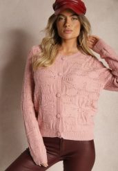 Różowy Pudełkowy Kardigan z Wełną i Wiskozą o Tłoczonym Splocie Vaitra. Czerwone kardigany damskie Renee, m, bez wzorów, z jeansu, eleganckie, bez kołnierzyka. Za 84.99 zł.