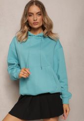 Niebieska Bluza o Fasonie Klasycznej Kangurki z Kapturem Lunamoon. Niebieskie bluzy damskie Renee, bez wzorów, casualowe, bez ramiączek, z kapturem. Za 69.99 zł.