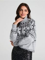 Sweter z golfem - szary. Szare swetry nierozpinane damskie Sinsay, l, bez wzorów, z materiału, bez kołnierzyka, bez ramiączek. Za 69.99 zł.