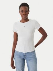 Tommy Jeans T-Shirt Smock Seersucker DW0DW22219 Biały Slim Fit. Białe t-shirty damskie Tommy Jeans, xl, bez wzorów, z jeansu, bez kołnierzyka, bez ramiączek. Za 169.99 zł.
