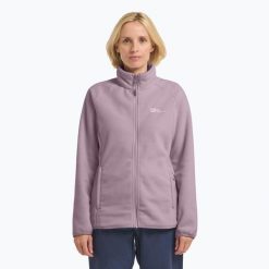 Bluza polarowa damska Jack Wolfskin Moonrise Full Zip. Czerwone bluzy damskie Jack Wolfskin, bez wzorów, z polaru, sportowe, bez ramiączek, bez kaptura. Za 299.99 zł.