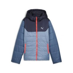 Młodzieżowa kurtka ocieplana Essentials z kapturem PUMA Cool Blue. Niebieskia kurtki sportowe damskie Puma, m, bez wzorów, bez ramiączek, z kapturem, do biegania. Za 299.00 zł.