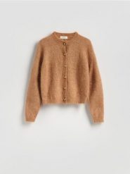 Kardigan z moherem - brązowy. Brązowe kardigany damskie Reserved, l, bez wzorów, z dzianiny, bez kołnierzyka. Za 299.99 zł.