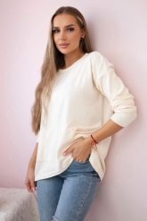 Sweter z kieszeniami z przodu ecru. Swetry nierozpinane damskie KESI, na jesień, l, bez wzorów, z jeansu, eleganckie, bez kołnierzyka, plus size, bez ramiączek. Za 178.78 zł.