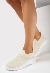 Beżowe Wsuwane Buty Sportowe z Elastyczną Cholewką Rosillte. Brązowe obuwie sportowe damskie Born2be, bez wzorów, bez zapięcia. Za 49.99 zł.
