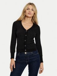 Guess Kardigan W5RR05 Z3KT0 Czarny Regular Fit. Czarne kardigany damskie Guess, xxl, z aplikacjami, z wiskozy, bez kołnierzyka. Za 319.99 zł.