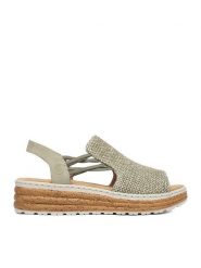 Rieker Sandały CEO-62741-52 Zielony. Zielone sandały damskie Rieker, bez wzorów, z materiału, bez obcasa, na koturnie, bez zapięcia. Za 319.99 zł.