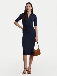LAUREN RALPH LAUREN Sukienka dzianinowa 200973609001 Granatowy Slim Fit. Niebieskie sukienki damskie Lauren Ralph Lauren, xs, bez wzorów, z dzianiny, bez kołnierzyka, bez ramiączek. Za 679.99 zł.