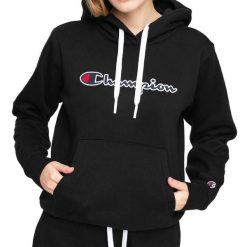 Bluza sportowa damska Champion Hooded Sweatshirt. Czarne bluzy damskie Champion, xs, bez wzorów, sportowe, bez ramiączek, z kapturem. Za 131.97 zł.
