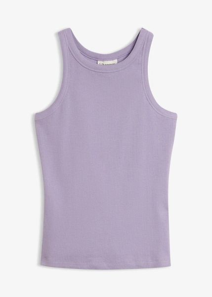 Tank top w prążek. Zielone topy damskie bonprix, bez wzorów, z bawełny, bez kołnierzyka, bez ramiączek. Za 39.99 zł.