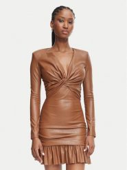 Elisabetta Franchi Sukienka z imitacji skóry AB-989-66E2-V400 Brązowy jasny Slim Fit. Brązowe sukienki damskie Elisabetta Franchi, bez wzorów, ze skóry, bez kołnierzyka, bez ramiączek. Za 1,709.00 zł.