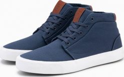 Ombre Męskie wysokie buty trampki z bawełnianego płótna ciemnoniebieskie V1 OM-FOTH-0156 41. Niebieskie trampki męskie Ombre, bez wzorów, z bawełny, bez zapięcia. Za 169.99 zł.