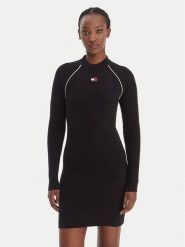 Tommy Jeans Sukienka dzianinowa DW0DW21914 Czarny Regular Fit. Czarne sukienki damskie Tommy Jeans, xxs, bez wzorów, z dzianiny, bez kołnierzyka, bez ramiączek. Za 449.99 zł.