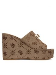 Guess Klapki FLJEVZ FAL04 Beżowy jasny. Brązowe klapki damskie Guess, z aplikacjami, z materiału, bez obcasa, bez zapięcia. Za 549.99 zł.