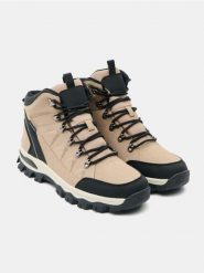 Wodoodporne buty trekkingowe z imitacji skóry - beżowy. Brązowe trekkingi męskie Sinsay, ze skóry, bez zapięcia. Za 129.99 zł.