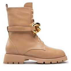 Trzewiki Eva Minge. Brązowe botki damskie Eva Minge, bez wzorów, bez obcasa, na płaskiej podeszwie, bez zapięcia. Za 489.99 zł.