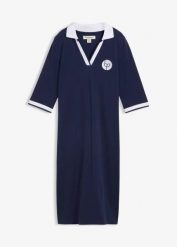 Sukienka polo z czystej bawełny. Niebieskie sukienki damskie bonprix, bez wzorów, z bawełny, bez kołnierzyka, bez ramiączek. Za 54.99 zł.