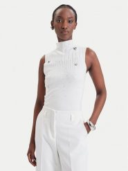 Fracomina Bluzka FR26WT4005K506R9 Kremowy Slim Fit. Białe bluzki damskie Fracomina, xl, bez wzorów, z wiskozy, bez kołnierzyka, bez ramiączek. Za 309.99 zł.