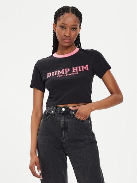 Juicy Couture T-Shirt Dump Him JCWCT23314 Czarny Slim Fit. Czarne t-shirty damskie Juicy Couture, m, bez wzorów, z bawełny, bez kołnierzyka, bez ramiączek. Za 129.99 zł.