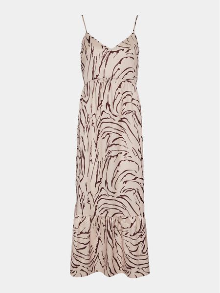 Pieces Sukienka letnia Sade 17146543 Beżowy Wide Fit. Brązowe sukienki damskie Pieces, na lato, m, bez wzorów, z syntetyku, bez kołnierzyka, bez ramiączek. Za 69.99 zł.