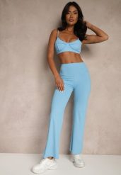 Niebieskie Legginsy High Waist z Szeroką Gumką w Pasie Idalania. Niebieskie legginsy damskie Renee, bez wzorów, z jeansu. Za 44.99 zł.