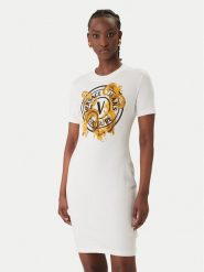 Versace Jeans Couture Sukienka codzienna 80HAOE01 CJ02E Biały Slim Fit. Białe sukienki damskie Versace Jeans Couture, na co dzień, l, bez wzorów, z bawełny, bez kołnierzyka, bez ramiączek, proste. Za 682.99 zł.