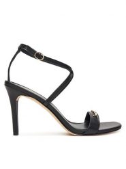 MICHAEL Michael Kors Sandały Lena 40R5LEHS1L Czarny. Czarne sandały damskie MICHAEL Michael Kors, bez wzorów, ze lnu, bez obcasa, na szpilce, bez zapięcia. Za 489.99 zł.