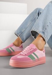 Różowe Sneakersy Tenisówki z Ozdobnymi Paskami Melinella. Czerwone trampki i tenisówki damskie Born2be, bez wzorów, z jeansu, bez zapięcia. Za 109.99 zł.