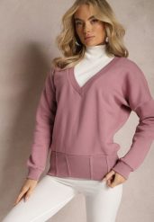 Ciemnoróżowa Bawełniana Bluza z Trójkątnym Dekoltem Hydralia. Czerwone bluzy damskie Renee, bez wzorów, z bawełny, casualowe, bez ramiączek, bez kaptura. Za 84.99 zł.