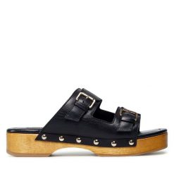 Klapki Dune London. Czarne klapki damskie Dune London, bez wzorów, bez obcasa, bez zapięcia. Za 419.99 zł.