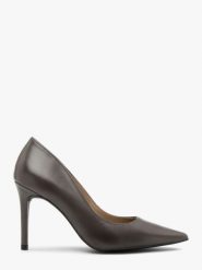 Szare czółenka na szpilce ze skóry licowej. Szare czółenka damskie Ryłko, bez wzorów, ze skóry, eleganckie, bez obcasa, na szpilce, bez zapięcia. Za 399.99 zł.
